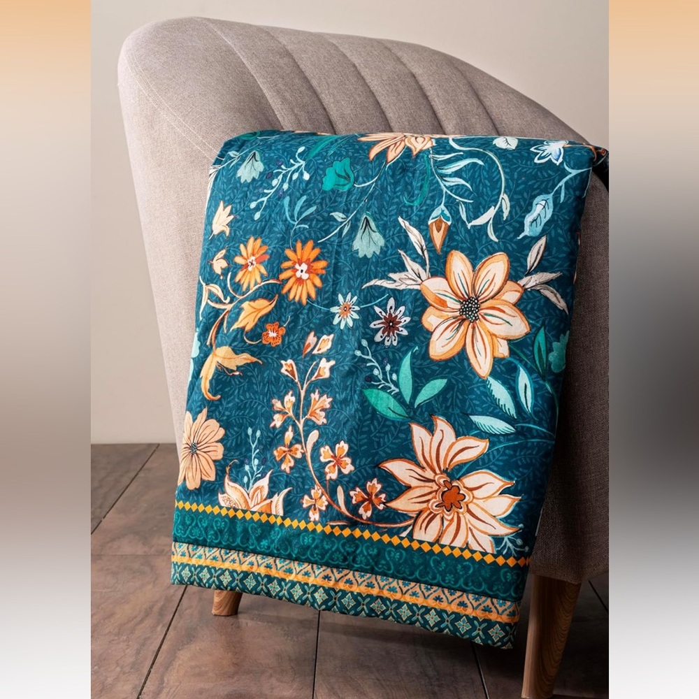 NWT Maison d'Hermine Throw Blanket Cotton Bed 50'' X 60'' Luxury Loft Dark Teal - Picture 2 of 8